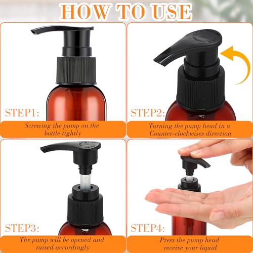 Nuenen 48 Pcs Refillable Empty Lotion Bottles 4oz/120ml Plastic Pump Bottles Conditioner Shampoo Dispenser Leak Proof Pump Container for Body Wash, Creams, Liquid Soap(Black and Brown)4