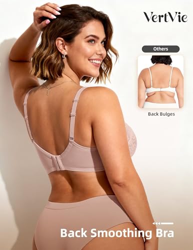 Image of Vertvie Minimizer Bra for Women Underwire Full Coverage | Supportive for Heavy Breasts, Unlined Soft Lace, Lightweight, Comfortable, Adjustable, Flattering for Plus Size Everyday Wear