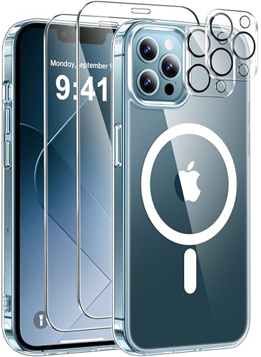 ivencase for iPhone 12 Pro Max Case with 2 Pack Screen Protector and 2 Pack Camera Lens Protector Compatible with MagSafe Shockproof Protective Clear Back Phone Case for iPhone 12 Pro Max - Clear