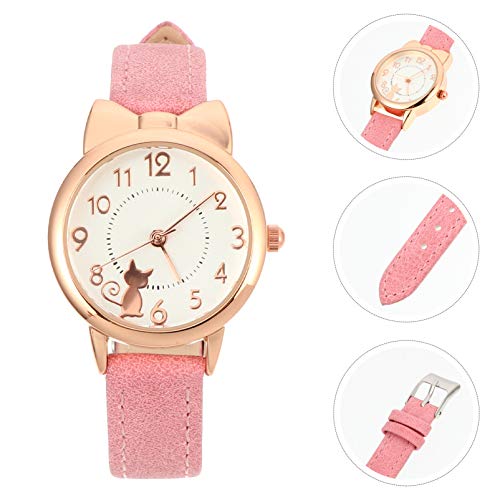 VILLCASE Gato Crianças Assista Desenhos Animados Crianças Relógio de Pulso de Couro Falso de Metal À