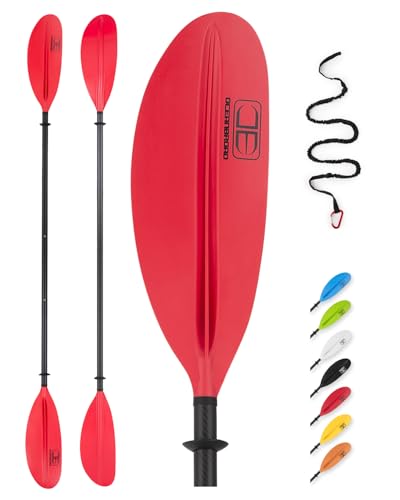 OCEANBROAD Adjustable Carbon Fiber Kayak Paddle 86in/220cm to 94in/240cm Kayaking Oar with Paddle Leash 1 Paddle, Red