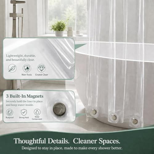 EHZNZIE Crystal Clear Shower Curtain Liner 72x72, PEVA Waterproof Bath Curtain, No Chemical Smell, 3 Weighted Magnets, Durable with Rustproof Metal Grommets - 3