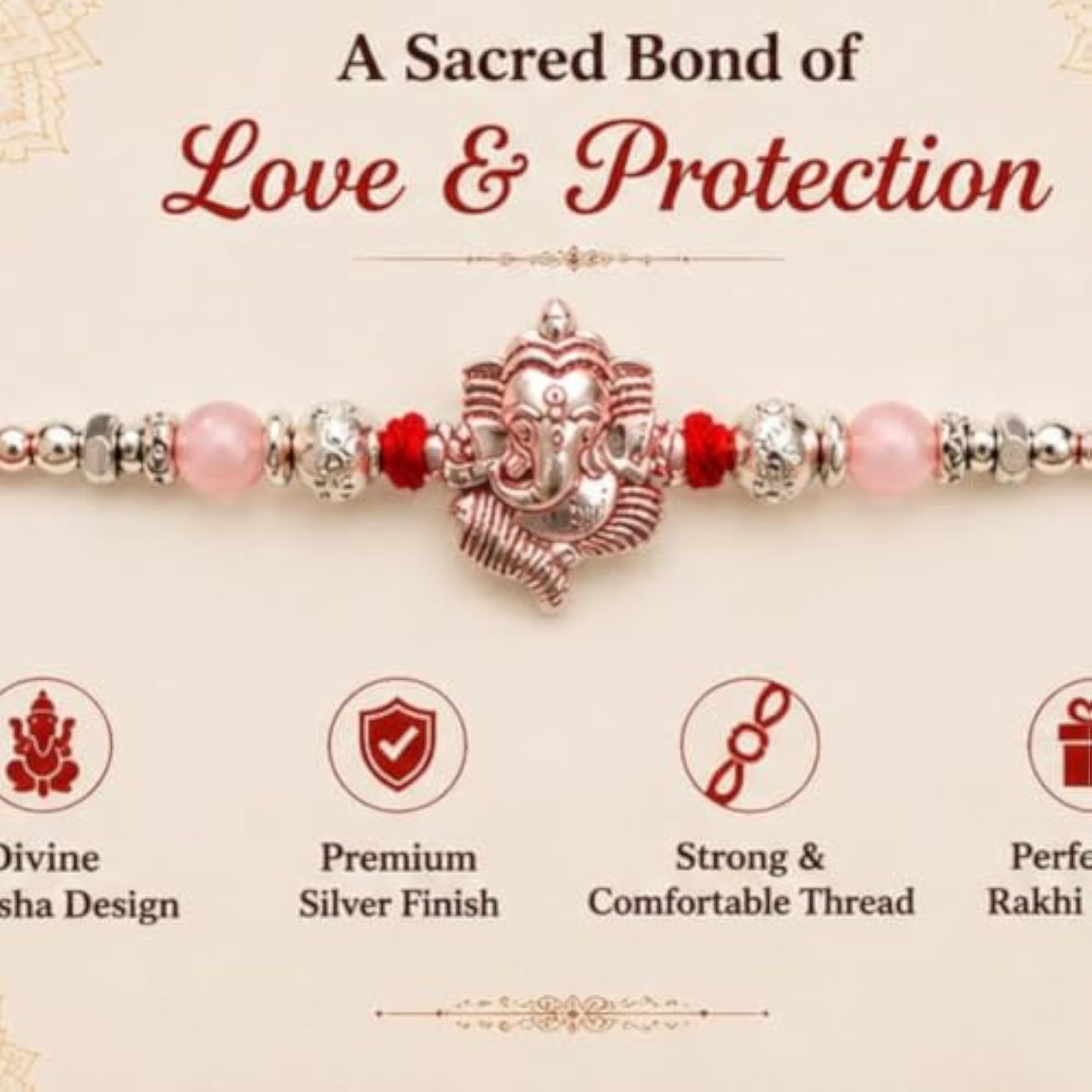 Handcrafted Lord Ganesha Rakhi for Brother with Premium Silver Finish