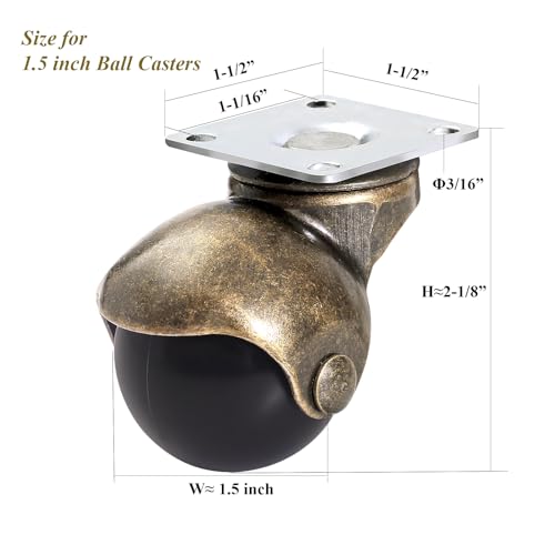 Enyke CC-220315 Ball Caster Wheels, 1.5-Inch Small Wheels For Furniture, Swivel Furniture Casters Set Of 4, Antique Brass Top Plate Casters thumb #1
