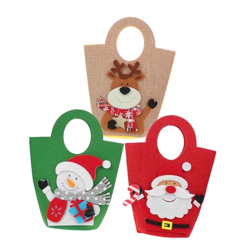GLEAVI 3個クリスマストートバッグ カー風サンタ柄 プレゼント用再利用可能バッグ 持ち手付き キャンディーや果物の 包装に パーティーやホ