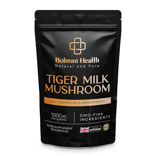 Tiger Milk Mushroom Capsules | 1000mg Lignosus Rhinocerotis | Standardised to 30% Polysaccharides | Supports Lung & Immune Function | 120 Vegan Capsules | Non-GMO | Gluten-Free
