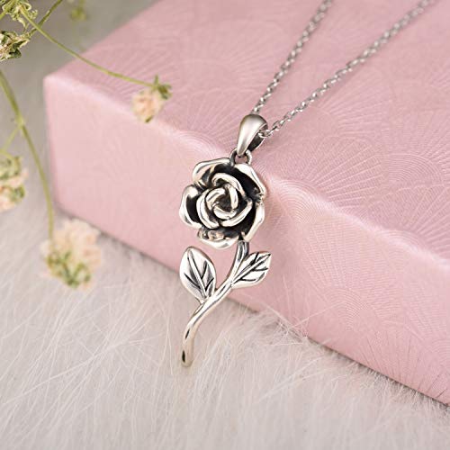 BEILIN 925 Sterling Silver Rose Flower Necklace I Love You Forever Necklaces Jewelry Gifts for friend Wife Mom Women Her3