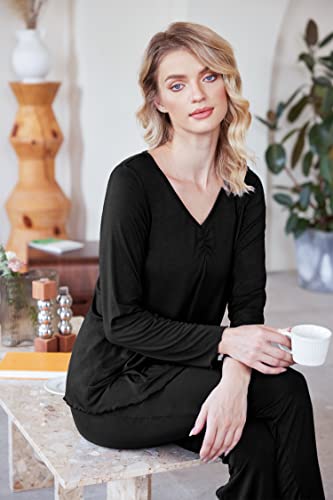 Image of Ekouaer Womens Pajama Sets 2 Piece Lounge Set Fall Winter Pajamas Long Sleeve Pjs Top and Pants Soft Pj Sets Loose Sleepwear