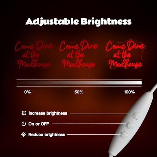Image of Come Dine at The Madhouse Neon Sign Restaurant Neon Signs for Wall Decor Red LED Night light for Home Bar Gothic Halloween Horror Party Club Man Cave Decoration