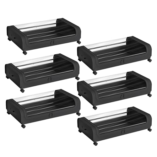 Image of Nayasa Under Bed Storage Box | Storage Organizer | Ideal For Small Space Clothes Storage | Clothes, Shoes, Toys, Books With Clear Cover | Lockable Wheels | Set of 6 | Black