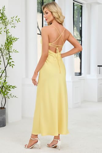 Women's Elegant Satin Cowl Neck Maxi Dress Spaghetti Strap Backless Tie Low Back Formal Wedding Guest Cocktail Dresses3