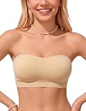 PoseFree Strapless Push Up Bra for Women Non-Slip Silicone Bandeau Bra with Fabric & Clear Straps Seamless Wireless Tube Top Nude XL