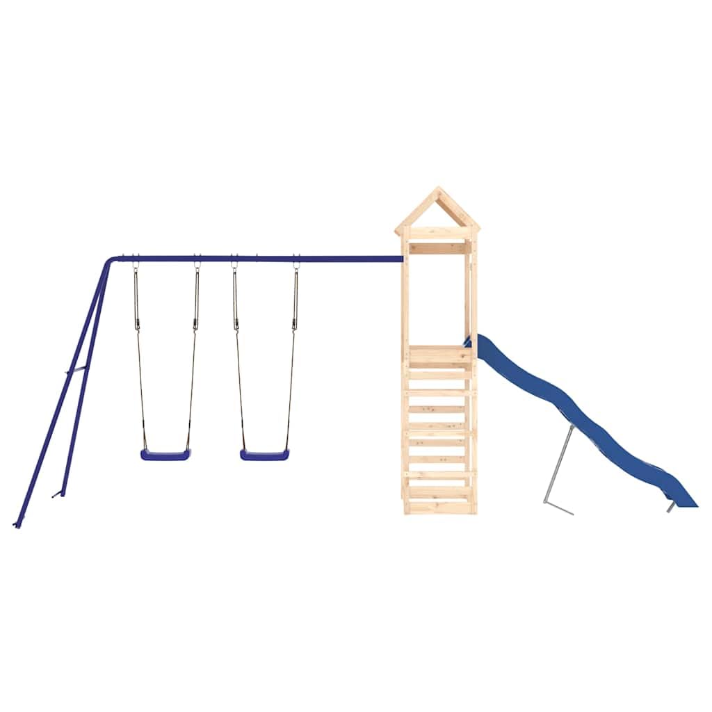 Torre da gioco in legno di pino massiccio con scivolo ondulato, doppia altalena e sabbiera, per giardino e cortile, piattaforma da 118 cm, per bambini da 3 a 8 anni, 478 x 185 x 239 cm