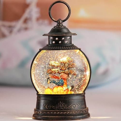 Thanksgiving Decorations Snow Globes Light Up Snow Globe Lantern with Scarecrow Pumpkin 6H Timer USB & Battery Operated Fall Decorations for Autumn Thanksgiving Harvest