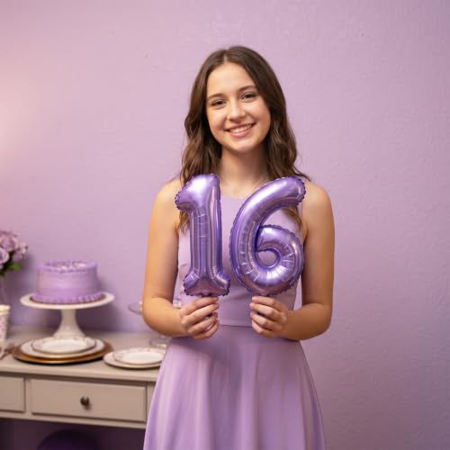 Image of TONIFUL 2 Set Light Purple Number Balloons 16 Inch 0-9 Mylar Foil Balloons 20 Pcs Lavender Small Custom Digital Ballons for Girls Birthday Bachelorette Bridal Baby Shower Decorations