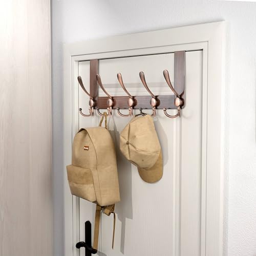 HONSKY Over Door Hook- Rustic,5 Triple Hooks Sturdy Over Door Hanger,Metal Durable Door Towel Rack for Hanging Caot,Clothes,Jacket - Image 3