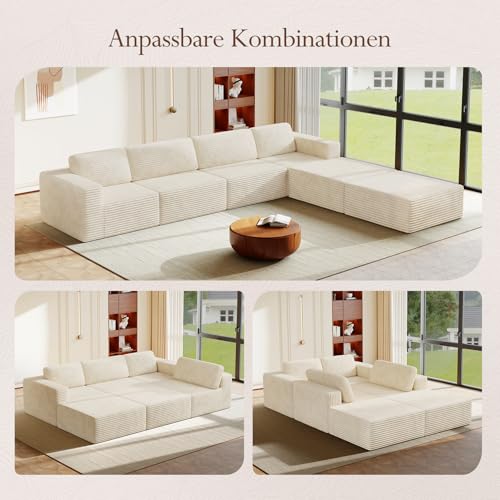 Image of Vesgantti 159 inch Large Modular Sectional Sofa, U-Shaped Corduroy Cloud Couch with Deep Seats & Spring Support, 4-Seater Boneless Sofa with 2 Movable Ottomans, No Assembly Needed, Beige