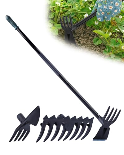 HIPULX 5-in-1 Garden Hoe - Adjustable 37' to 50' Handle, 5 Tool Heads, Heavy-Duty Weeding...