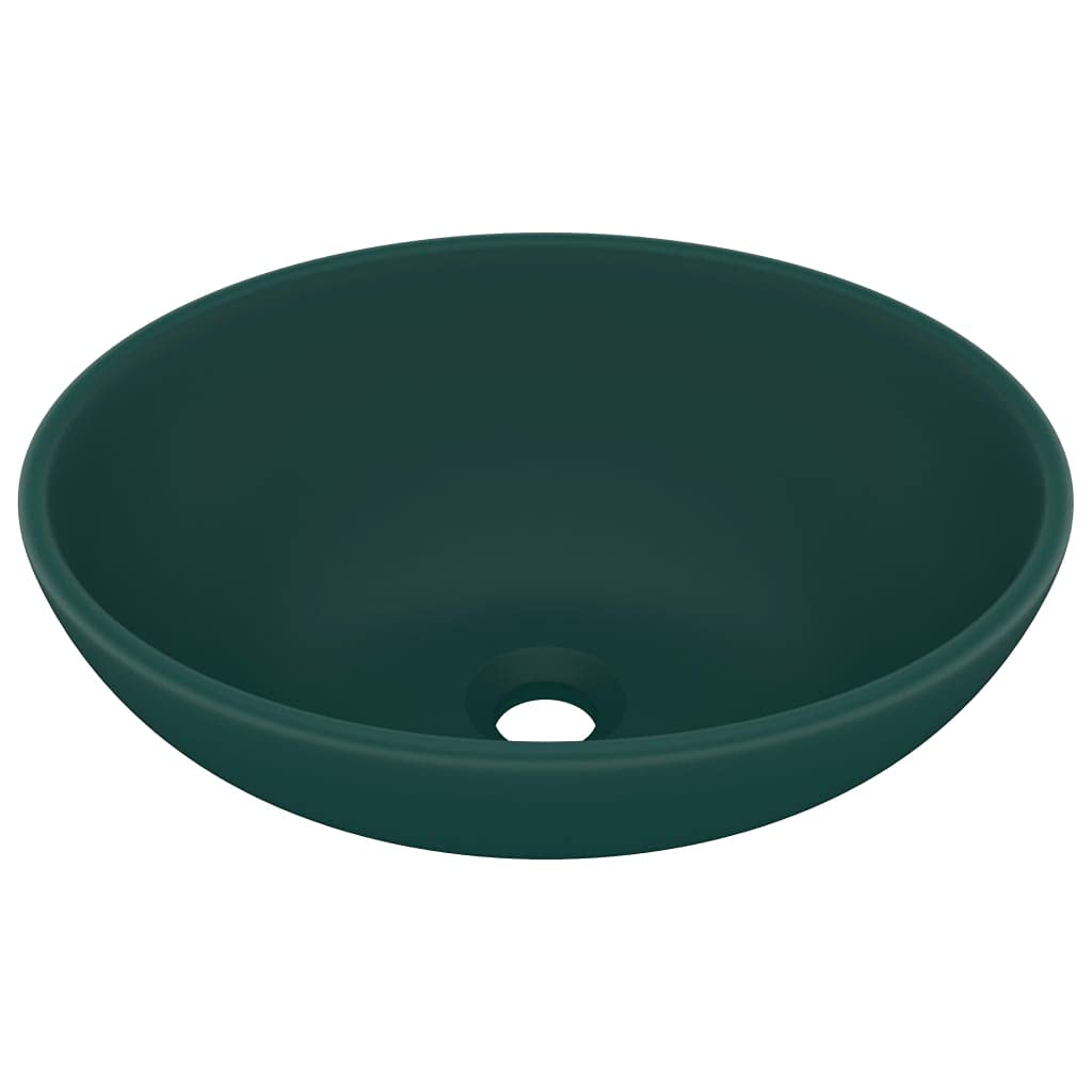 vidaXL Luxury Basin Oval-Shaped Matt Dark Green 40x33 cm Ceramic — image 1