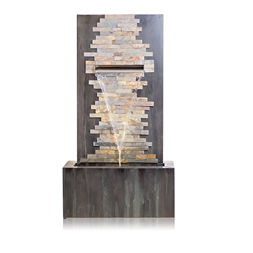 Primrose 100cm Stone and Zinc Metal Garden Patio Water Feature With LED Lights