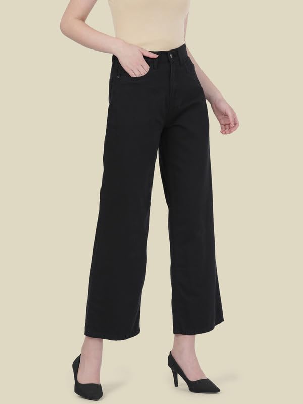 Image of GO COLORS Soft Cotton-Tencel Blend Twill Wide Pants Full Length for Women| Breathable, High Rise
