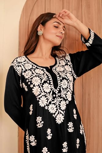 Image of Sidhidata Women Rayon Regular Stylish Kurti with 3 /4 Sleeves & Beautiful Neck Embroidery Ideal for Casual Office Wear & Everyday Comfort (Kurti Angell)