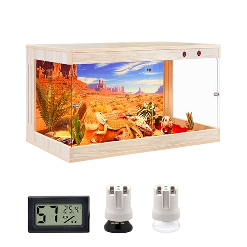 Image of Royxen Reptile Enclosure,31 Gallons Reptile Tank with Wooden Top and Lockable Design,Tempered Glass Bearded Dragon Tank for Lizard Gecko Habitat (Oak,24 inch Length)