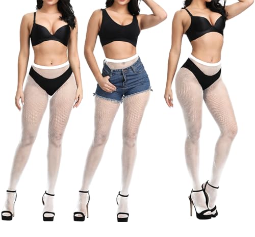 Image of Womens High Waist Fishnet Stockings,Stretchy Fishnet Stockings Thigh Tights Pantyhose Stockings