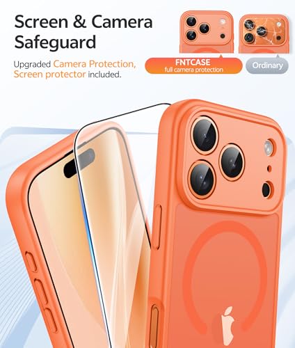 Image of FNTCASE for iPhone 17 Pro Max Case: [Compatible with Magsafe] Translucent Matte Cases with [Full Camera Protection] [Screen Protector] Military Grade Shockproof Protective Phone Cover - Orange