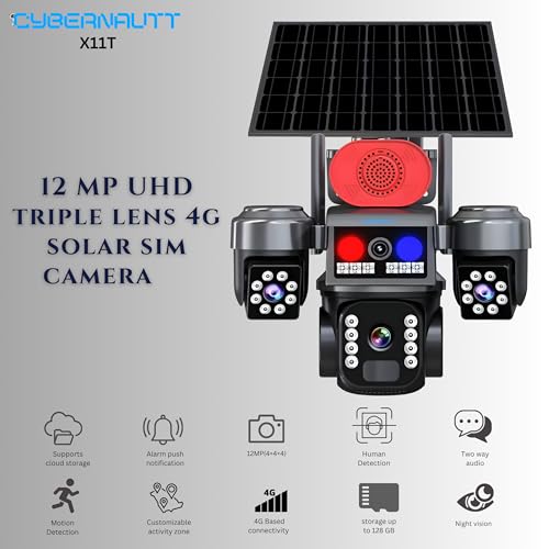 Image of XUGA-Cybernautt Series X11T 12MP PTZ Dual Solar 4G Sim Outdoor CCTV Camera | Color Night Vision | Motion Detection | Water Proof | Built in Siren | Use Air-tel 4G Sim