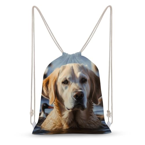 Drawstring Bag Backpack Dog And Duck Swimming Sackpack Foldable String Bags Sports Gym Bag for Shopping Yoga