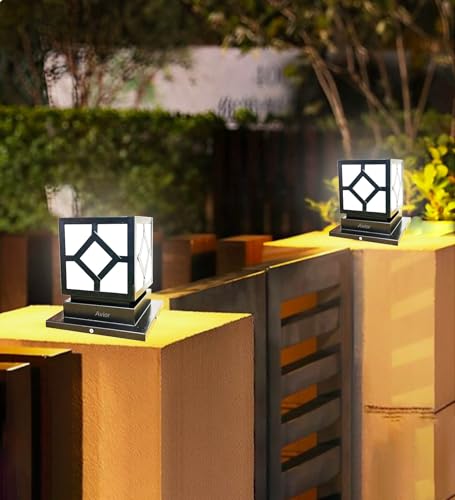 Image of Gate Light for Outdoor Waterproof, Gate Light Lamp for Home Entrance & Garden - Modern Pillar Gate Lamp for Pathway, Porch & Patio (GL17 Black, Pack of 2)