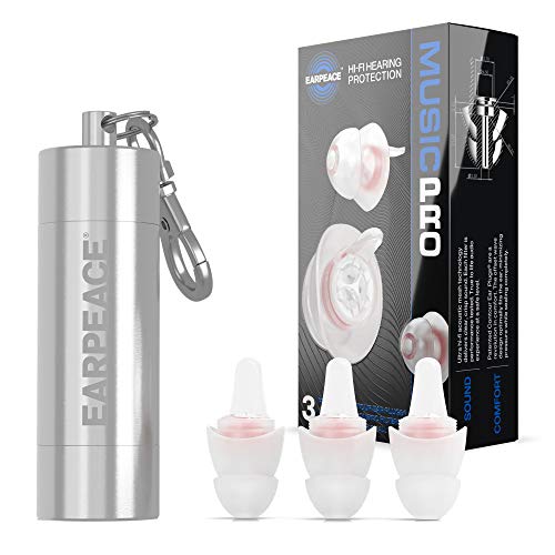 EarPeace Music Pro Patented High Fidelity Hearing Protection – Music Earplugs for Concerts, Musicians, Nightlife, and Drummers – Small and Medium Size - Noise Reduction - 24dB- Silver Case