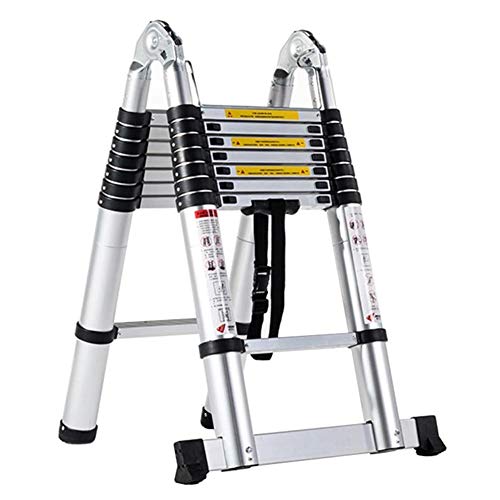 Preisvergleich Produktbild BOCbco Hochleistungs-Auszugsleiter Mehrzweck, Professionelle Aluminium-Teleskop-Klappleiter, Mit Stabilisatorstange Und Scharnieren, Belastung 150 Kg / 5M / 16.4Ft