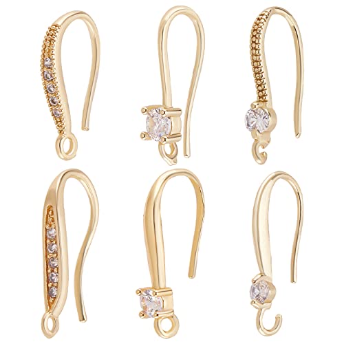 Beebeecraft 24 Stück 6 Stil Zirkonia Ohrring Haken 18 Karat Vergoldet Ohrhaken Angelhaken Mit Schlaufe Für Frauen Mädchen DIY Schmuckherstellung Cover