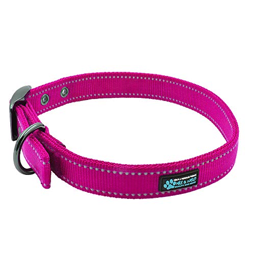 Max and Neo MAX Reflective Metal Buckle Dog Collar - We Donate a Collar to a Dog Rescue for Every Collar Sold (Medium, Pink)