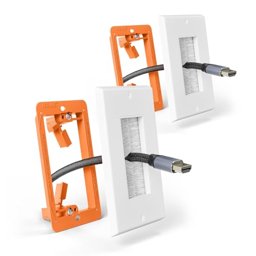 LEENUE Brush Wall Plate with Mounting Bracket Cable Pass Through Decorator Cover for Low Voltage Wires Single Gang Cord Hider for TV Home Theater System White 2 Pack