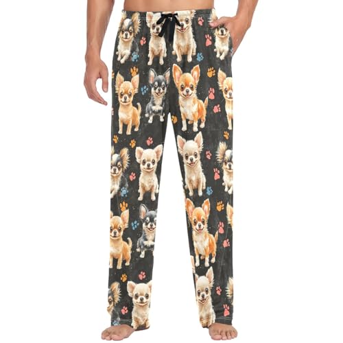 Pigsaly Men's Pajama Bottoms Funny Bloodhound Dog Mens Pajama Pants Black Footprint Cotton Pj Bottoms Lounge Pants XL