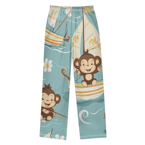 ZZXXB Monkey and Ship Boys Long Pants Soft Trousers Elastic Waist Kids Lounge Bottoms with Pockets S-XL2