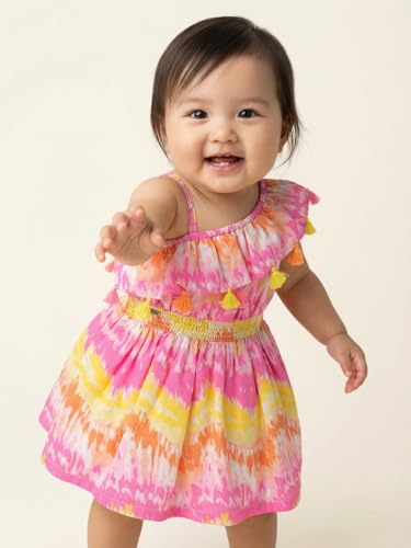 Image of Nautinati Baby Girls Fit & Flare Dress with Single Shoulder Strap and Assymetric Neckline | Age 0-3 Years