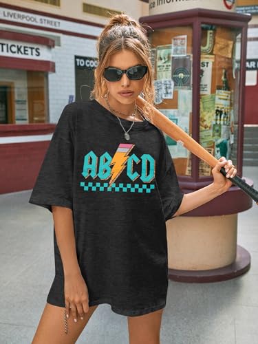 MAXIMGR Teacher Shirts Women Funny Rock'n Roll Shirt Life ABCD Pencil Graphic Short Sleeve Tee Top3