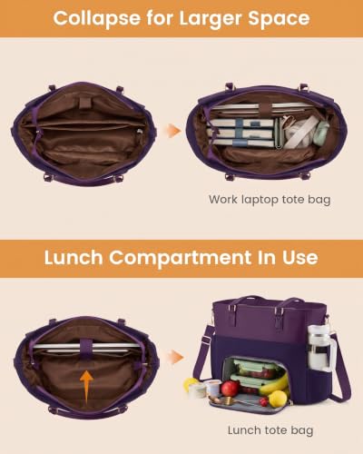 Image of LOVEVOOK Lunch Tote Bag for Women, Work Laptop Bag with Lunch Compartment