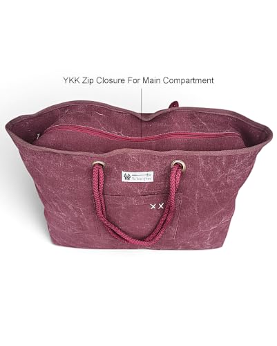 Image of The House of tara Cotton Oversized Canvas Tote Bag with Zip Pouch | YKK Zipper Closure | Padded Pocket for Tablet & Sunglasses /Phone | Bottle Holder | Strong Nylon Handles | Women