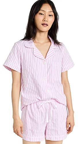 Image of Bed Head PJs Women's Short Sleeve Woven Cotton Sateen Shorty Pajama Set - Organic, Soft, Lightweight, Classic Fit Sleepwear