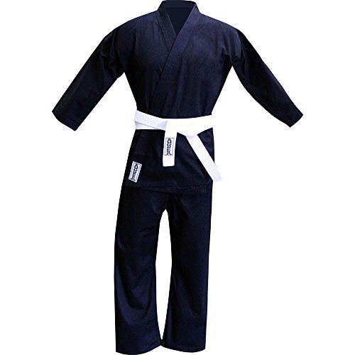 Amber Fight Gear Lightweight Karate Uniform 8oz, Polyester-Cotton Martial Arts Gi for Training & Sparring, Includes Jacket, Pants & Belt, Black, Size 1