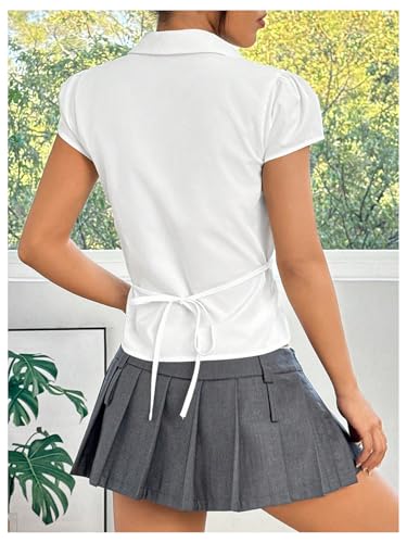 SOLY HUX Women's Button Down Short Sleeve Shirts Y2k Preppy Crop Tops Coquette Aesthetic Clothes2