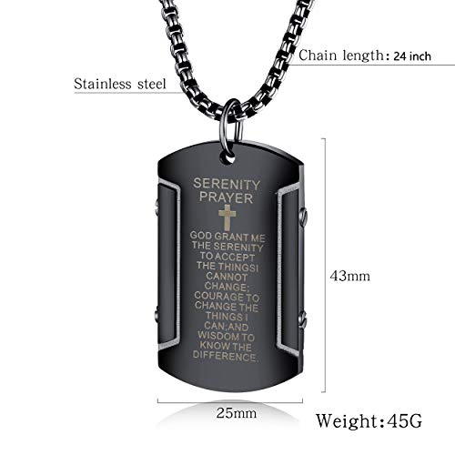 Rehoboth Men's Bible Verse Dog Tag Serenity Lord's Prayer Cross Pendant Necklace with 24 Inch Stainless Steel Chain for Women Men Silver Black Gold2