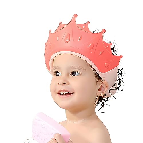 Image of Bembika Baby Shower Cap for Washing Hair, Soft Bathing Baby Shower Cap for Eye Protection and Hair Wash Adjustable Reusable, Waterproof, and Comfortable for Babies � (Crown Coral)