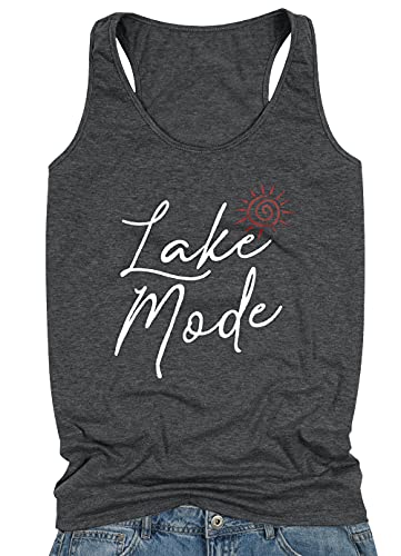SFHFY Women Lake Mode Tank Tops Lake Life Shirt Summer Vacation Sleeveless Casual Vest Tees Dark Grey