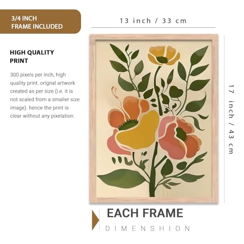 Image of kotart Botanical Art Home Decoration Painting | Floral Paintings With Frame For Living Room Bed Room Hotel Wall Decor Digital Reprint Set of 3 (13X17 inch)